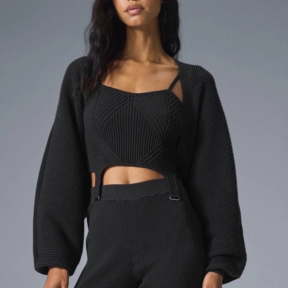 Alo Yoga Denim Knit Shawl Black/Anthracite XS/S